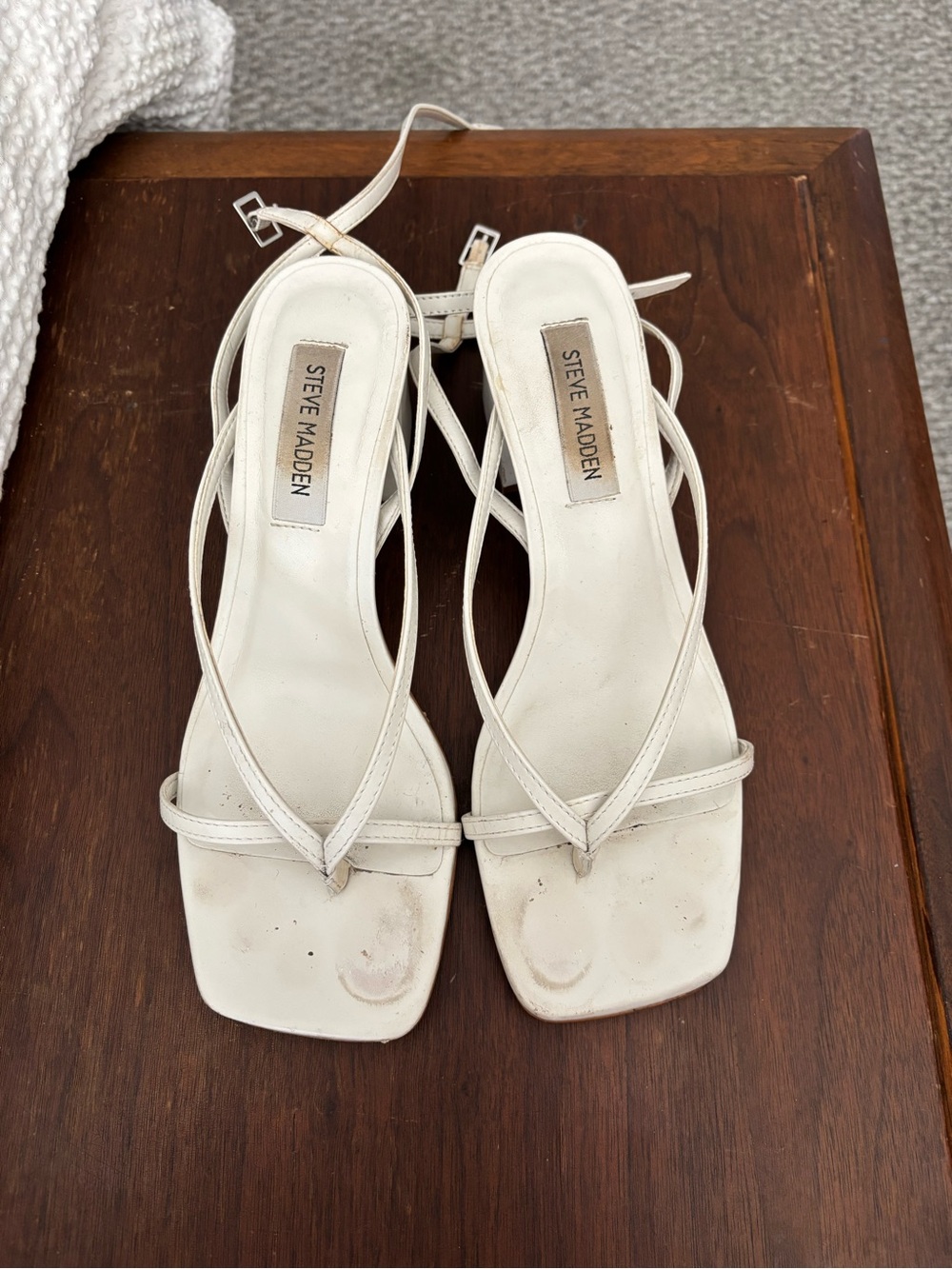 Steve Madden White Strappy Square-Toe Sandals with Ankle Strap